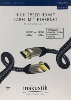 Inakustik Premium High Speed HDMI Kabel 2,0m mit Ethernet HDMI 2.0