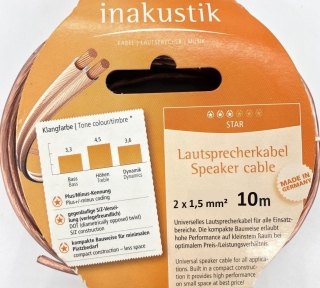 Inakustik Star Serie, 2x1,5mm² Lautsprecherkabel-Ring 10,0 m Weiß