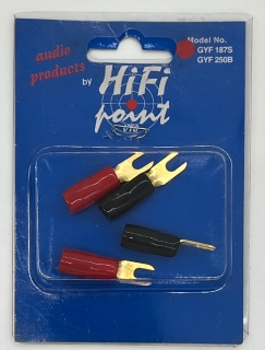 HiFi Point GYF 187S 4 Stück Gabelkabelschuh 6 mm² Teilisoliert 2 x rot, 2 x sw UVP war 5,99 €