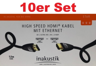 Inakustik Star Serie High-Speed HDMI-Kabel mit Ethernet 1,5 m | 10er Set