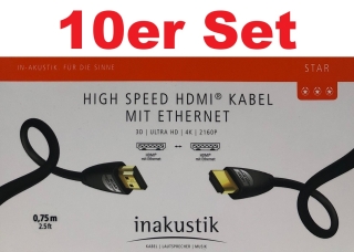 Inakustik Star Serie High-Speed HDMI-Kabel mit Ethernet 0,75 m | 10er Set