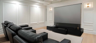 Shore ROLA TV 120" motorisiertes TV Möbel für UST-Projektoren Wood Grain fertig montiert | Auspackware, sehr gut