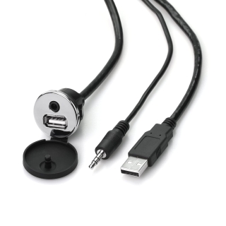 AMPIRE RETROSOUND USB-Einbaubuchse mit 3.5mm Klinke, Chrom
