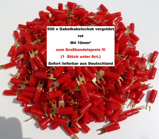 500 x AIV Gabel Kabelschuh rot vergoldet 10mm² M4 zum Großhandelspreis!! 60324