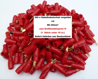 250 x AIV Gabel Kabelschuh rot vergoldet 25mm² M3 zum Großhandelspreis!! 60225