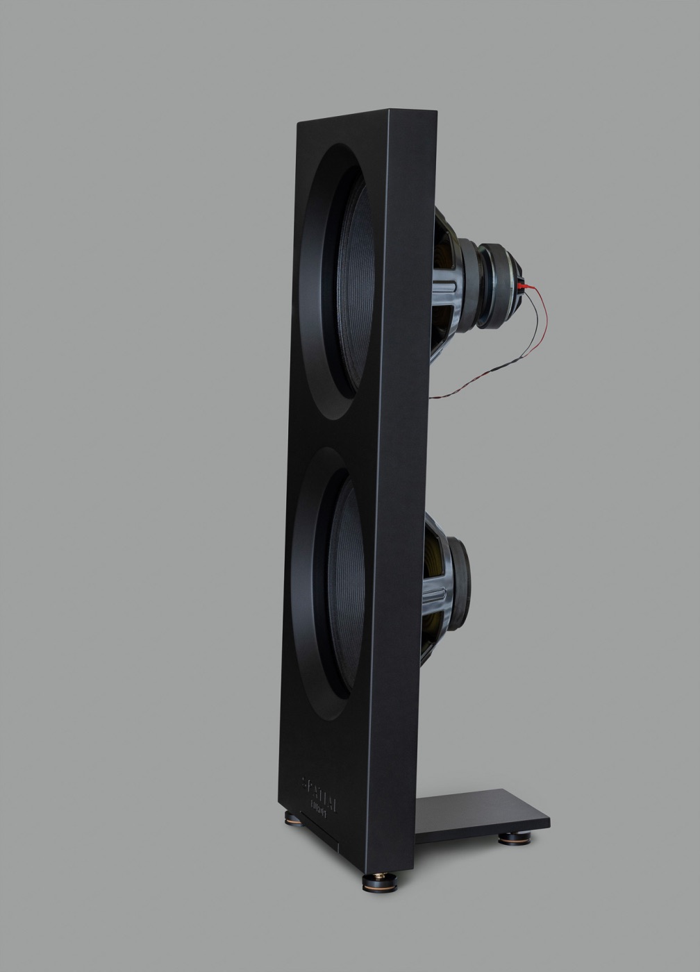 Spatial No 1 SE MK II in Schwarz von der Seite mit schmaler Schallwand und Fuß