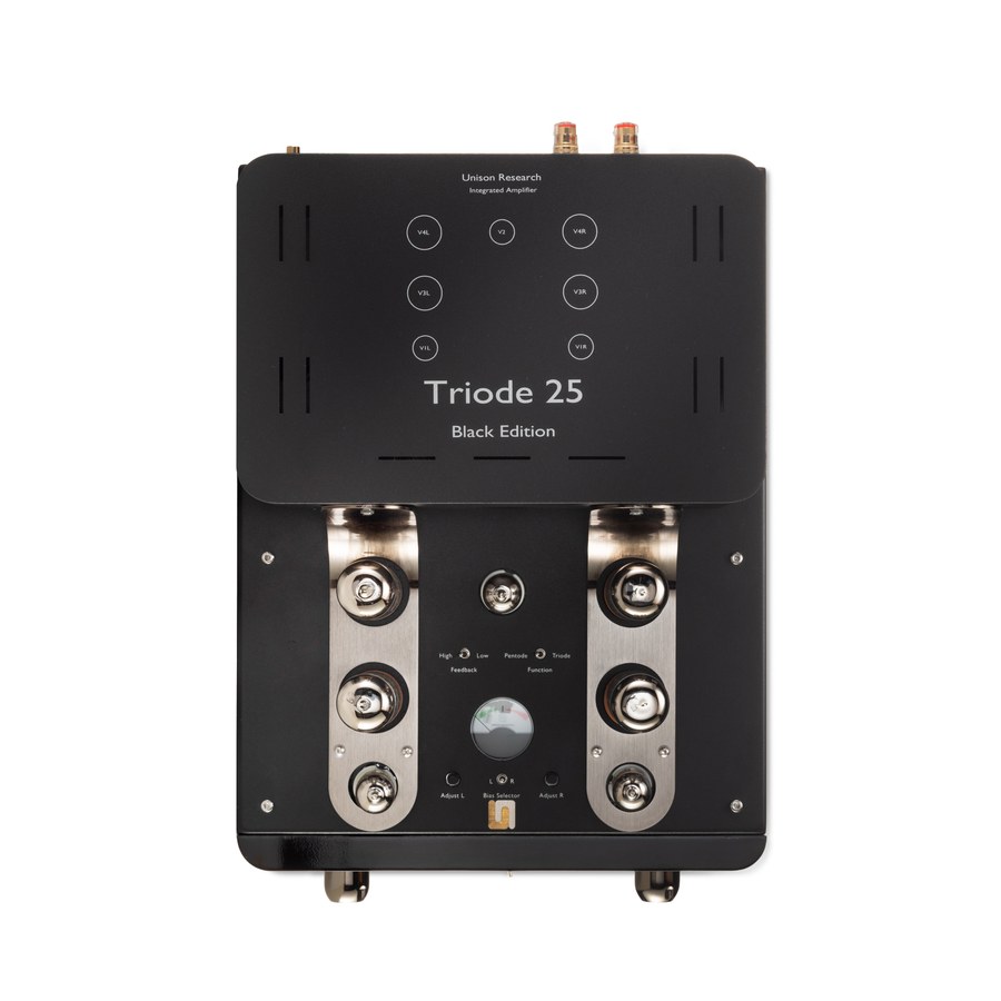 Draufsicht auf den Triode 25 Black Edition mit vier KT77-Röhren und Vorstufenröhren