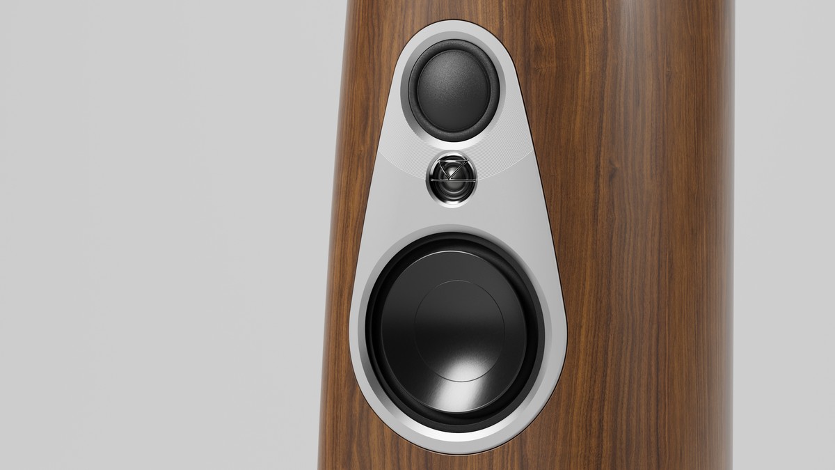 Treiber-Array des Linn 360 mit silbernem Metallcover in Walnuss